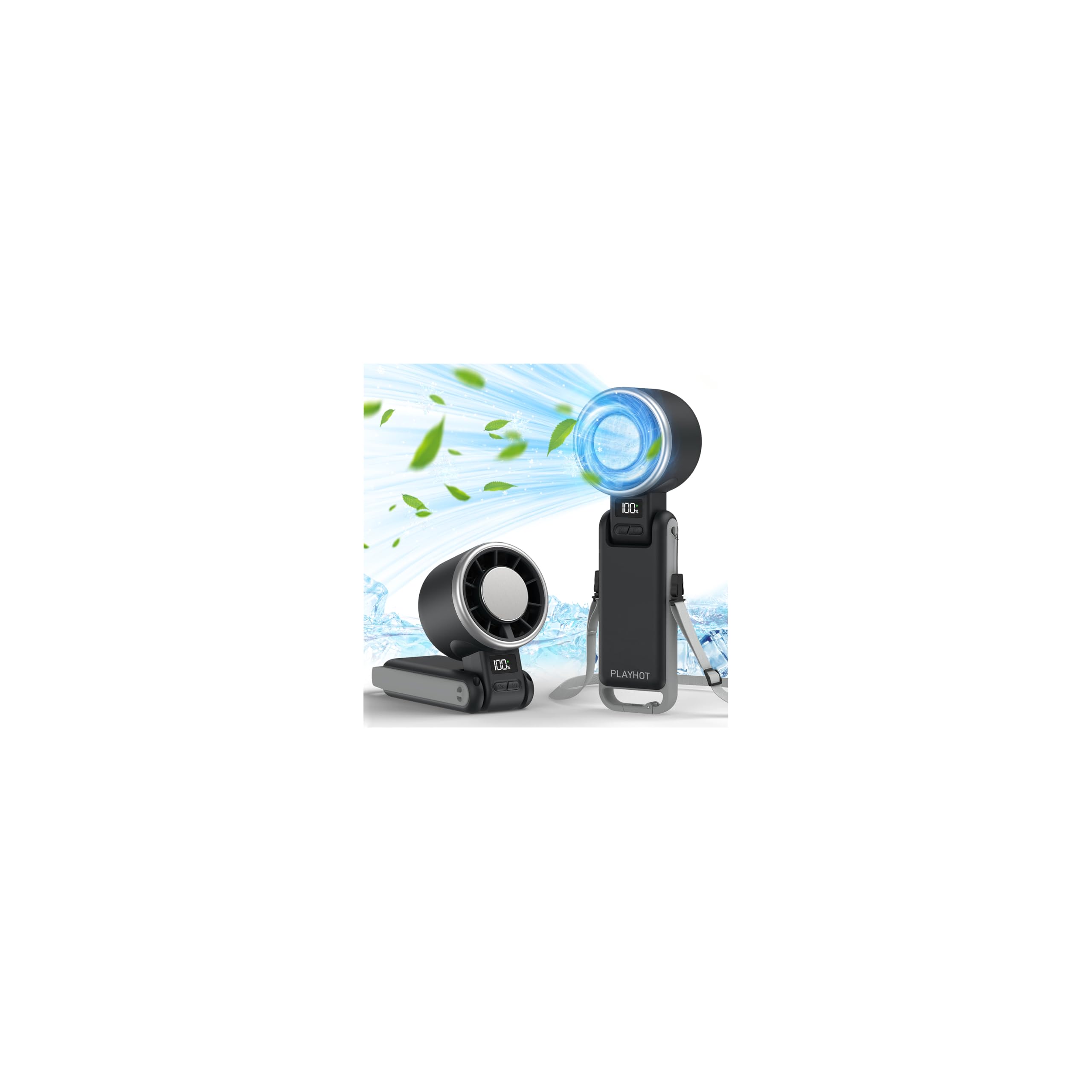 PlayHot Portable Handheld Turbo Fan with Ice Cooling, Rechargeable Personal Fan, Up tp 12Hrs Cooling, 5 Speed 25550RPM Powerful 