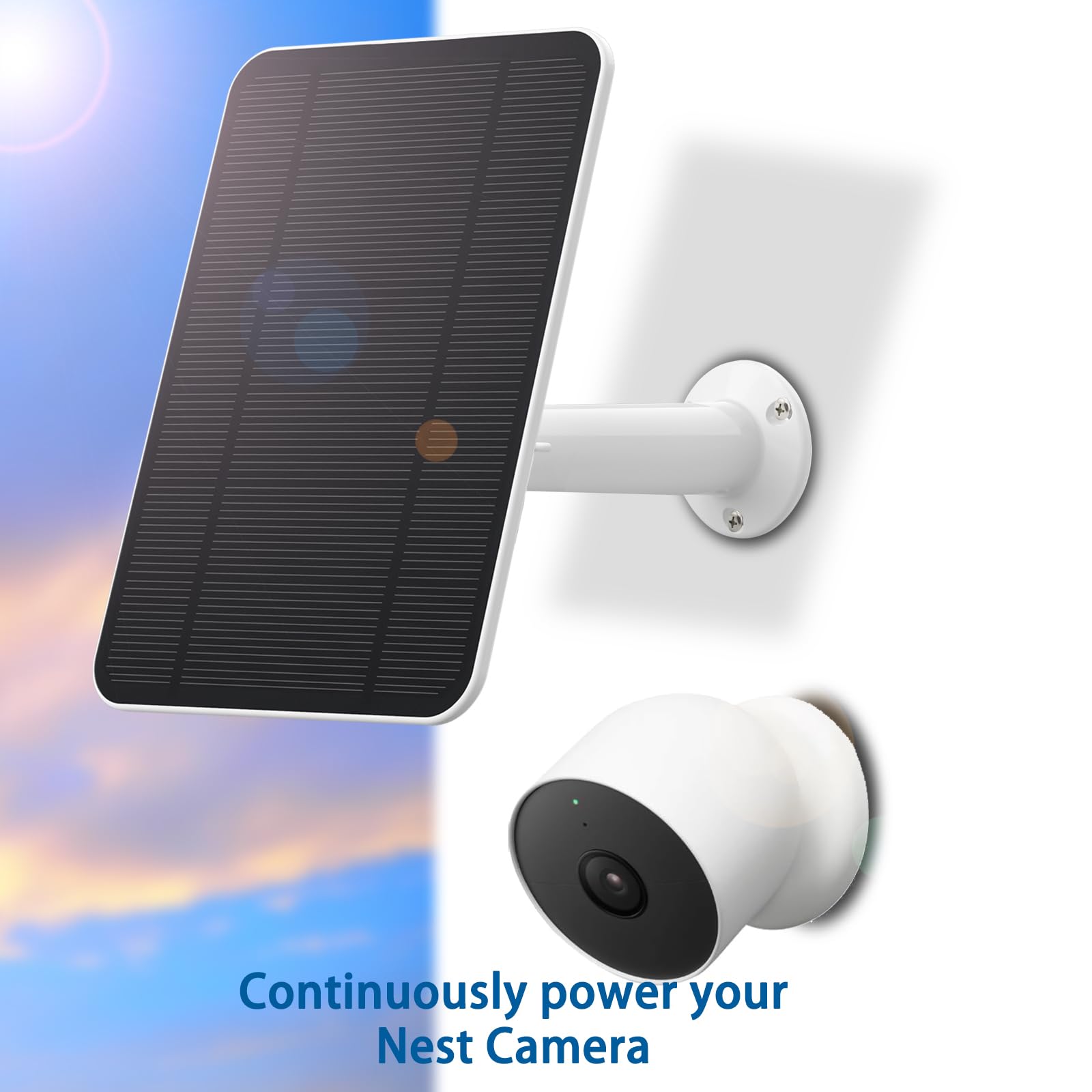 Solar Panel Compatible With Google Nest Cam Outdoor Or Indoor(Battery) 2Nd Generation,Includes Secure Wall Mount, Ip65 Weatherpr