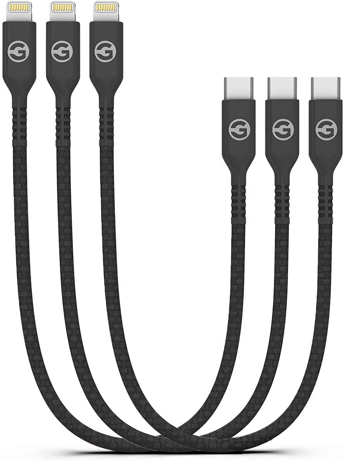 Galvanox Short Lightning Charging Cable (3 Pack) Apple Mfi Certified Usb C To Lightning 1Ft Braided Charger Cords Compatible With Iphone Xr/11/12/13/14 Pro Max (Black)