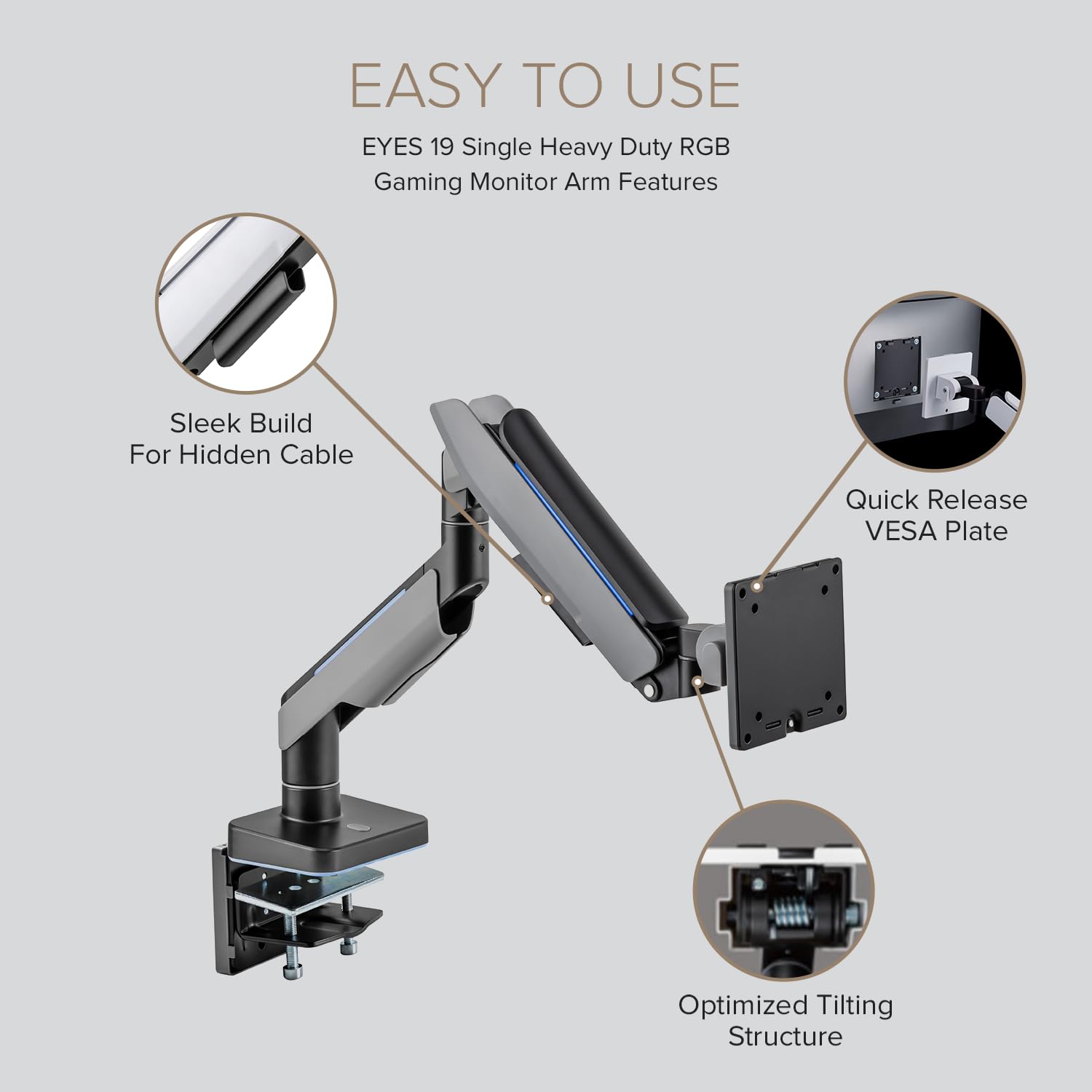 Pout E19 Heavy-Duty Ultrawide Monitor Arm - Adjustable Steel Desk Mount For 17-49 Displays, Supports 5-44Lbs, Full Motion Tilt &