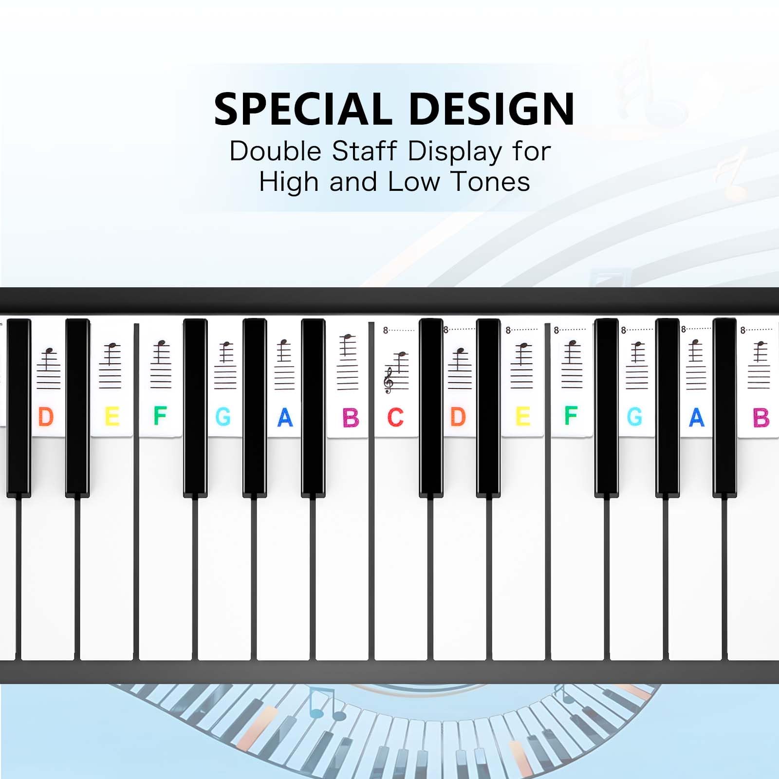 Removable Piano Keyboard Note Labels, Silicone Piano Keyboard Stickers Guide For Beginners, 88 Keys Full Size, No Need Stickers,