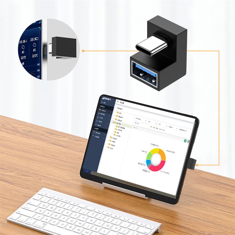 Xiwai 180 Degree Up & Down Angled Type C Usb C Otg To Usb 3.0 Female Extension Adapter For Cell Phone & Tablet