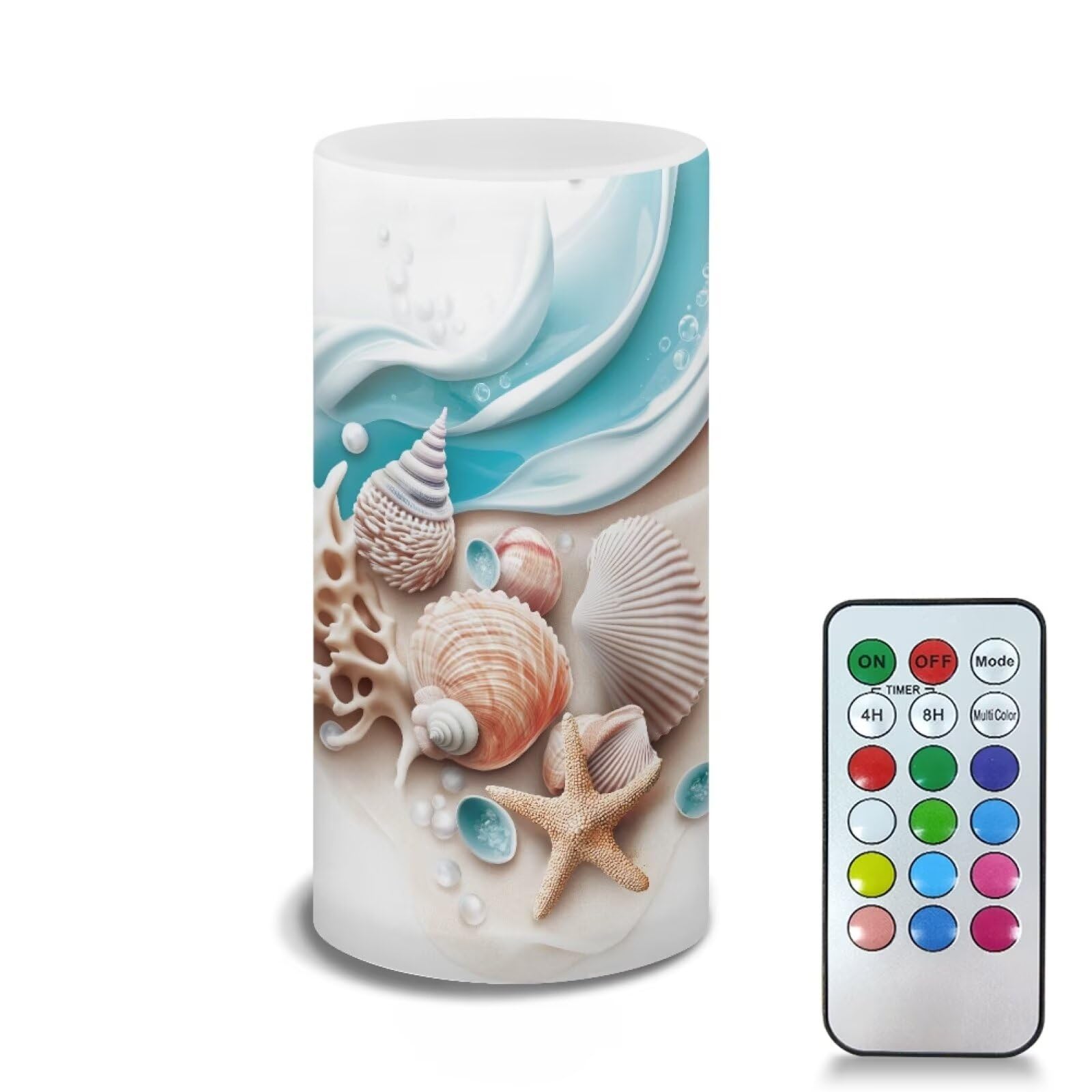Poceacles Seashell Conch Starfish Flickering Flameless LED Battery Candles Pillar Candles Tealight with 18-Key Timer Remote with