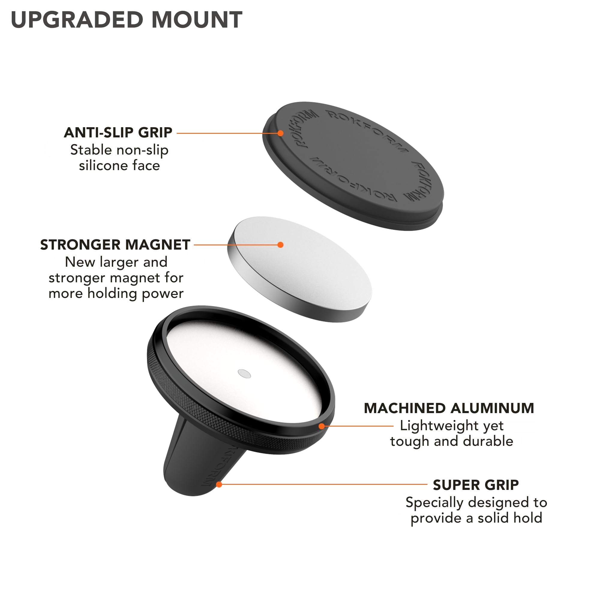 Rokform   Magnetic Air Vent Mount, Super Grip Car Truck & Van Vent Clip, Aluminum Cell Phone Holder, Removable Vent Magnet Mount