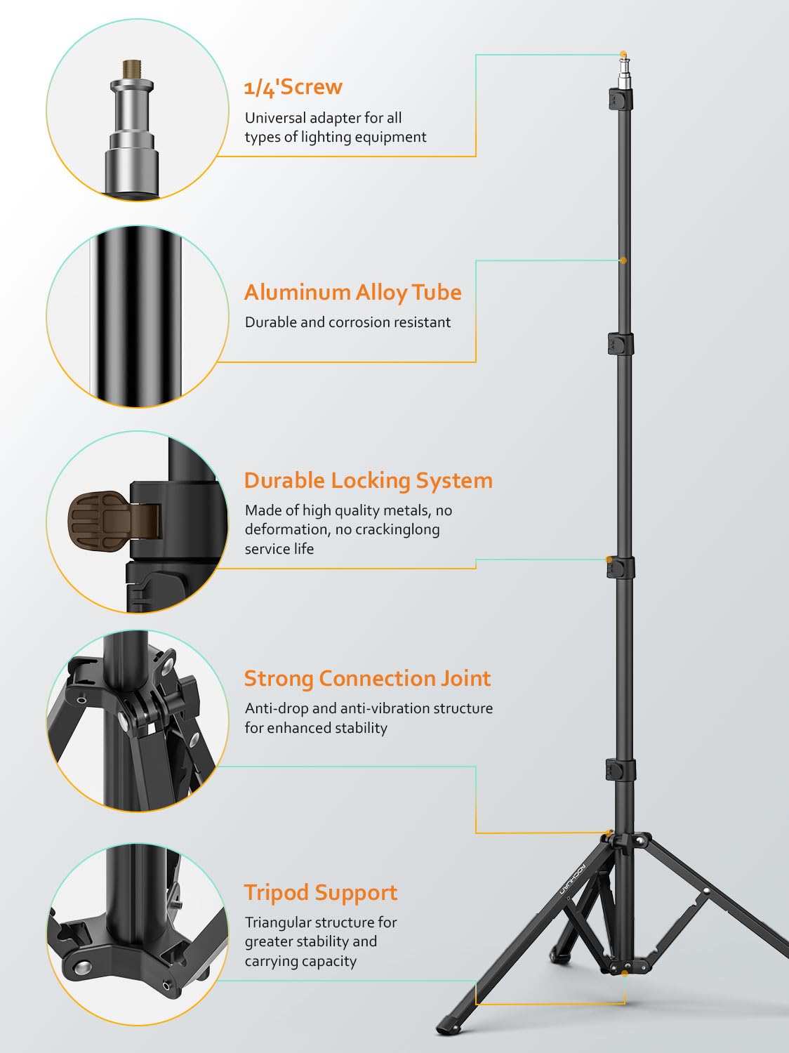Aochuan 1.7M Complete Camera Tripod For Smartphones Camera Gimbal Stabilizers W/ 0.44M ~1.7M Aluminum Alloy Lighting Stand(T20)