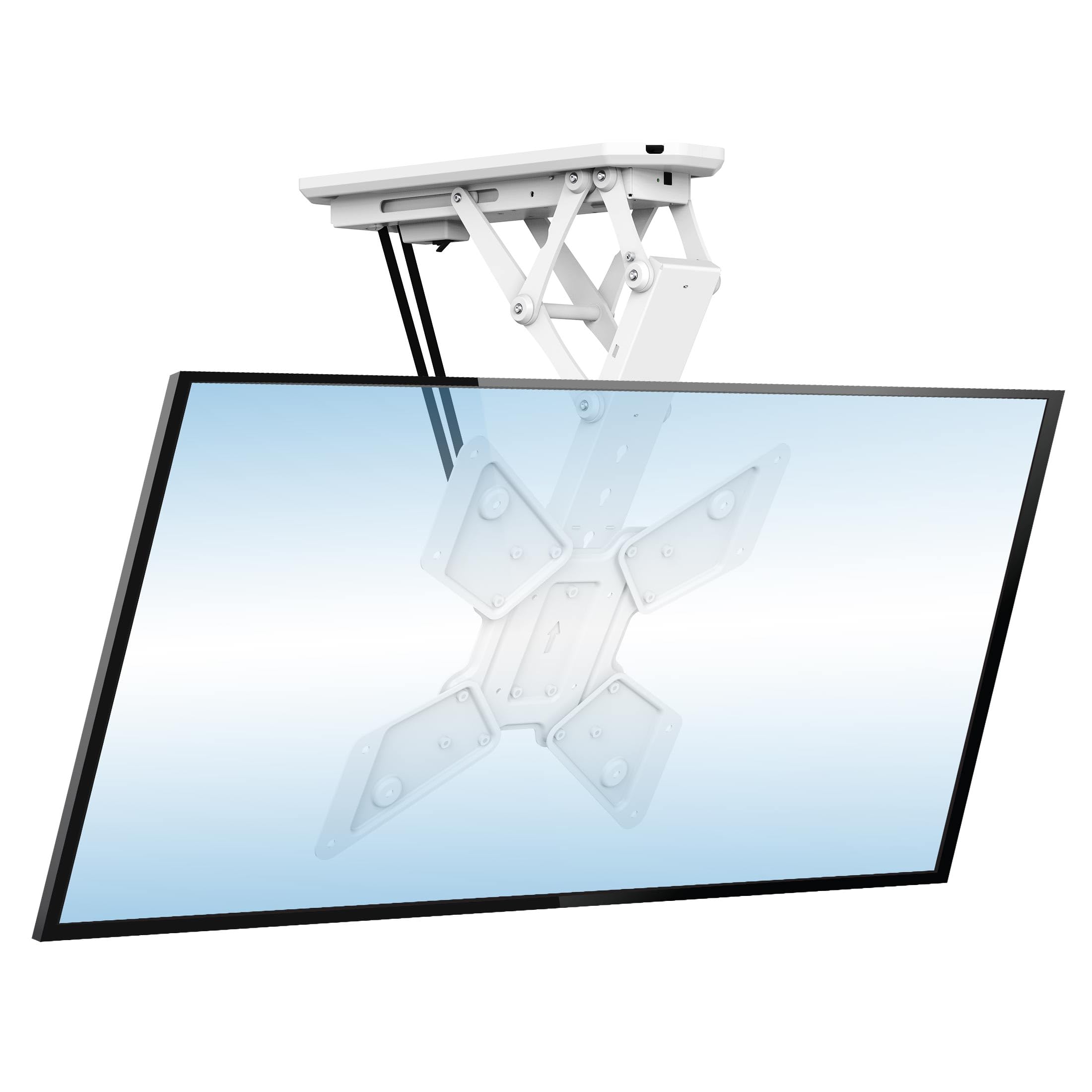 Mount It! Motorized Ceiling TV Mount with Remote, Electric Flip Down Pitched Roof Mount Fits 32, 37, 40, 47, 50 and 55 Inch Flat Screen TVs and Monitors, White
