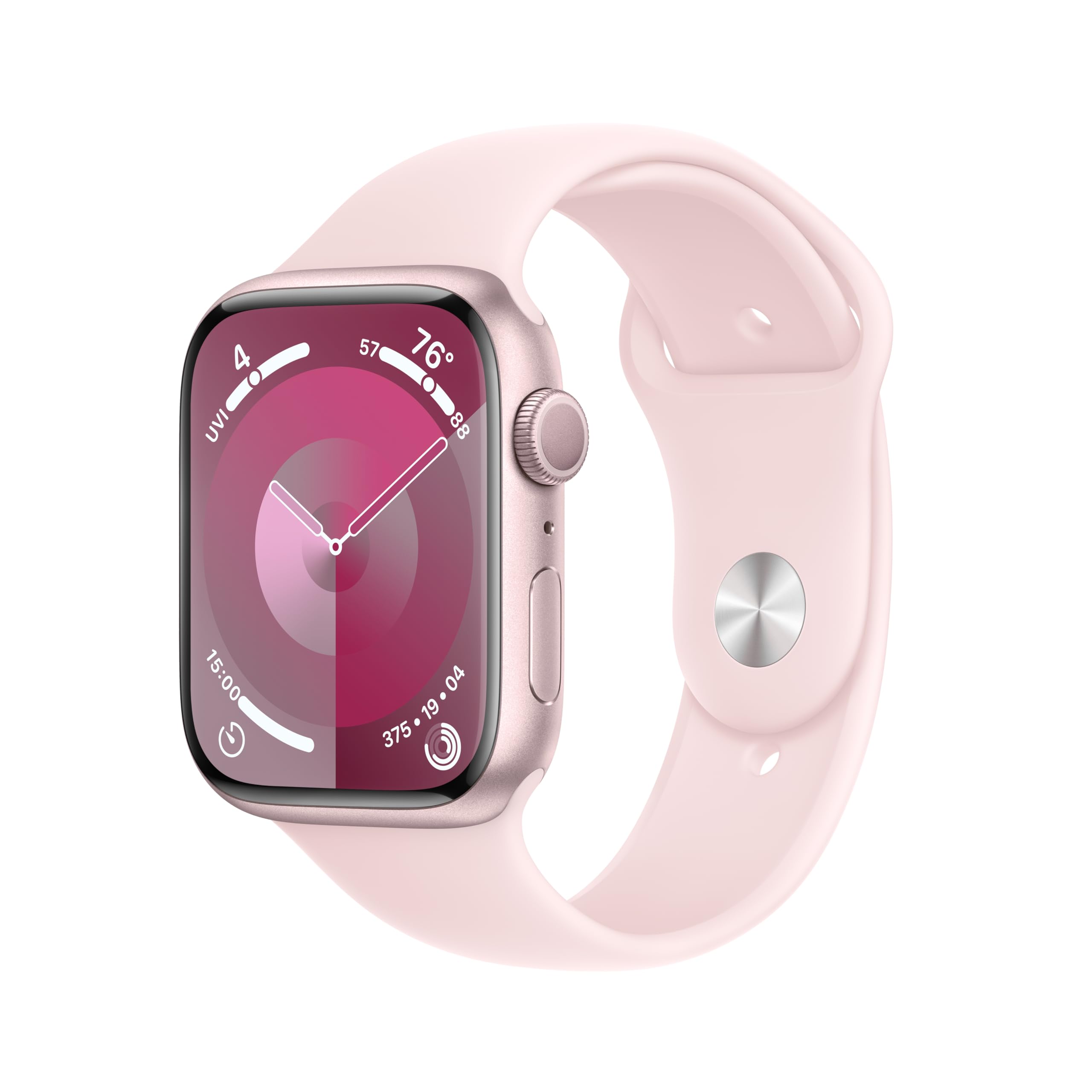 Apple Watch Series 9 [GPS 45mm] Smartwatch with Pink Aluminum Case with Light Pink Sport Band M/L. Fitness Tracker, ECG Apps, Al