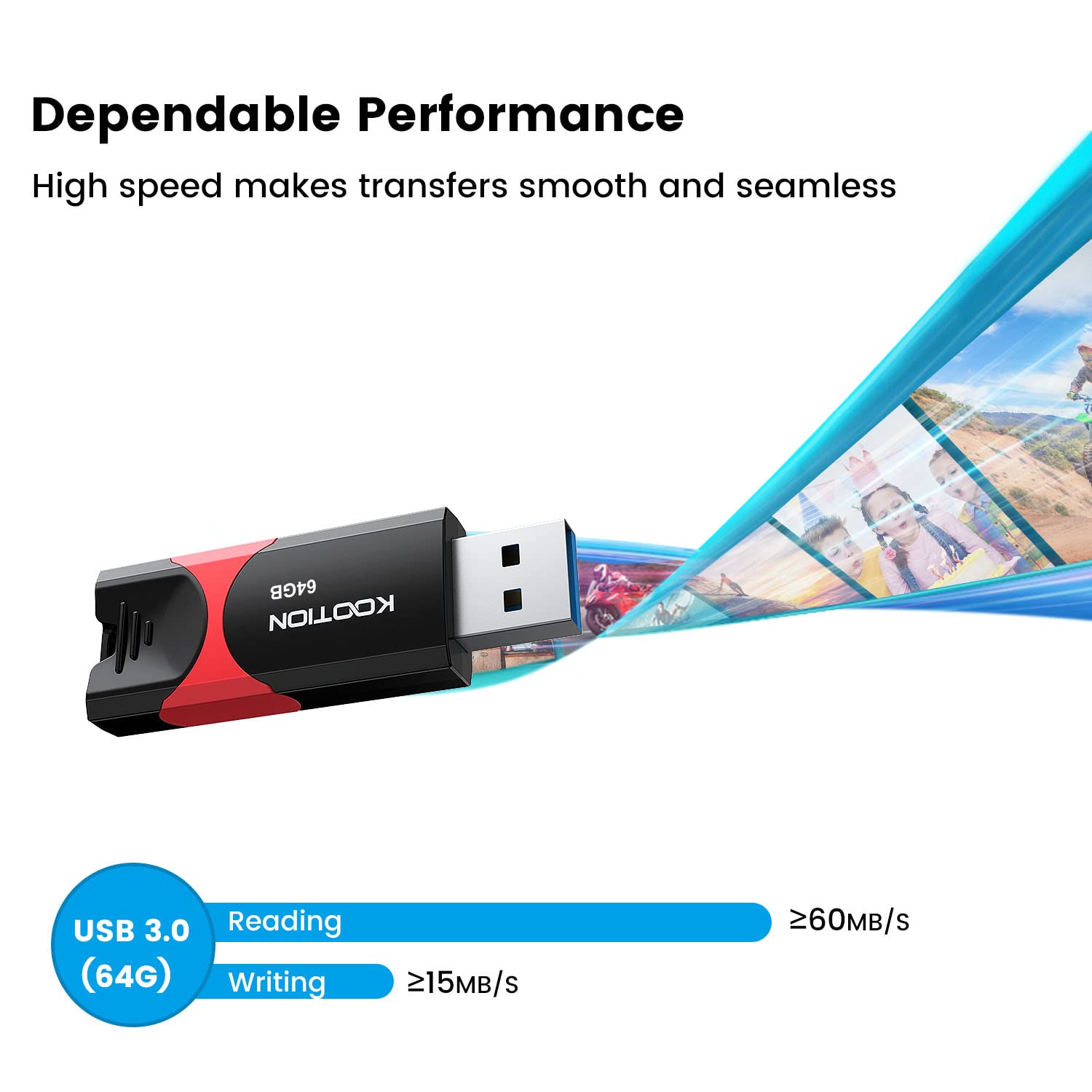 Kootion Flash Drive 64 Gb Usb 3.0 Flash Drive Thumb Drive Retractable 64G Memory Stick Ultra High Speed Usb Stick Jump Drive Rug