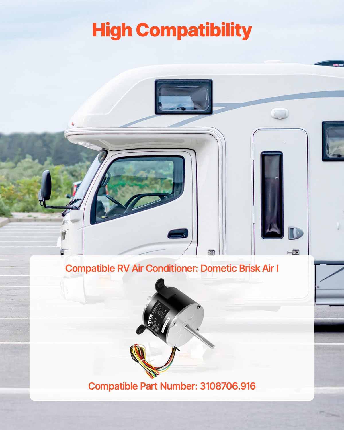 Vevor 3108706.916 Rv Ac Fan Motor Compatible With Dometic Brisk Air I Model - Single Phase, 1/5Hp Ac115V 2.6A 1650 Rpm (3 Speeds