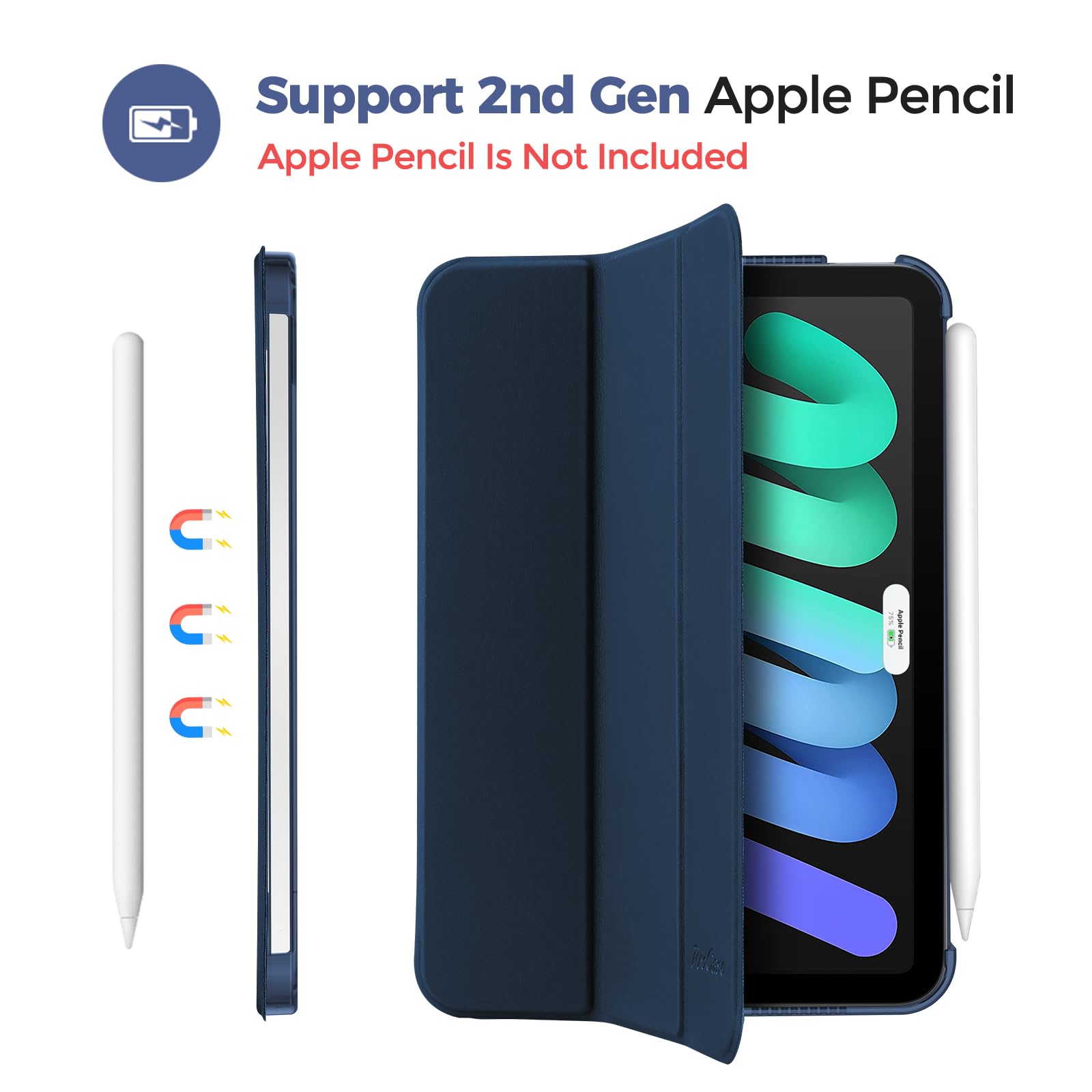 Procase Smart Case For Ipad Mini 7 A17 Pro 2024/Ipad Mini 6 2021 8.3 Inch Ipad Mini 7Th/6Th Gen Case, Hard Back Cover For Ipad Mini 8.3' 7Th Gen A2995/A2996/A2993/6Th Gen A2567 A2568 A2569  Oceanblue