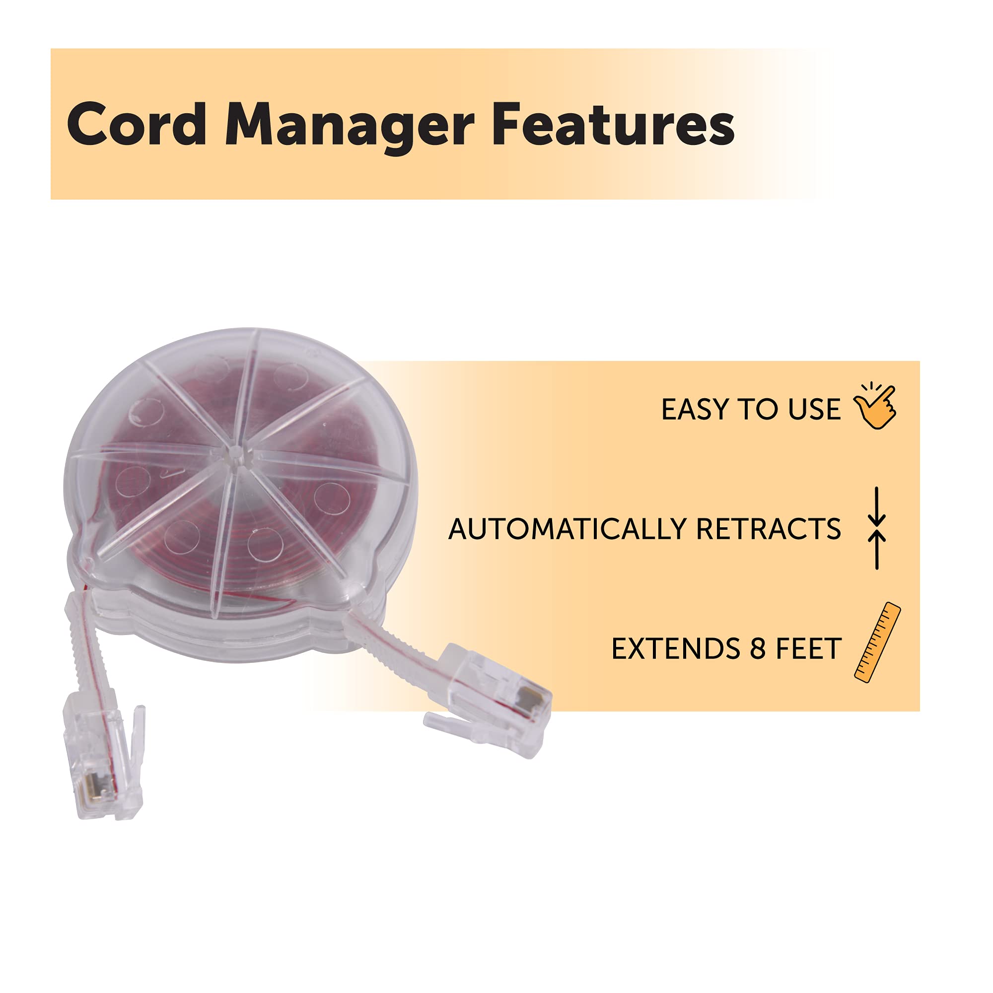 Softalk Clear Cord Manager Retractable Phone Cord Detangler Cable for Landlines and Office Telephones, 8ft Cord