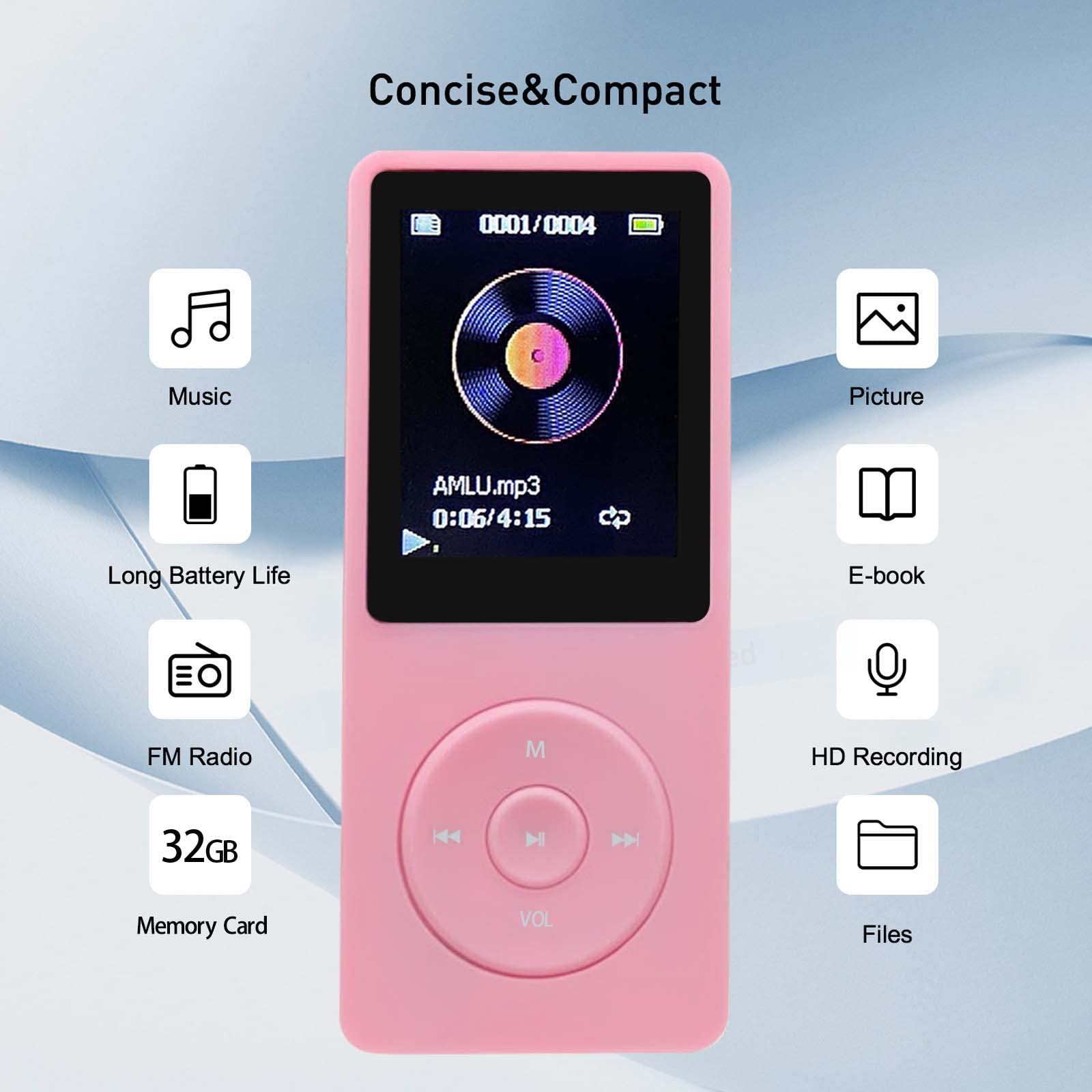 Mp3 Player 32Gb With Speaker Earphones Portable Music Player For Kids Support Fm Radio Voice Recorder E Book Support Up To 128Gb