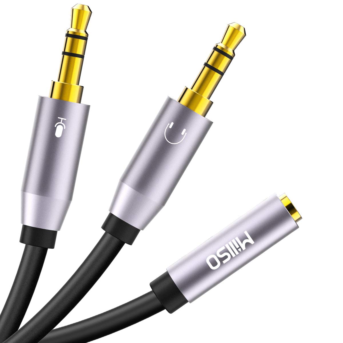MillSO Headphone Splitter CTIA for Computer Y Jack Adapter 3.5mm 2 x 3 Pole TRS Male to 4 Pole TRRS Female Compatible for Smartphone Earphone PS4 Gaming Headset to PC - 12inch/30CM