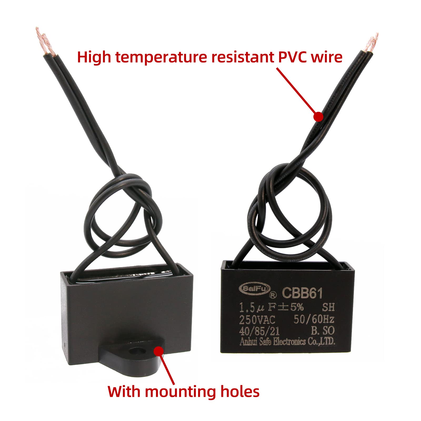 Akzytue Cbb61 Capacitor 1.5Uf 250V Ac Ceiling Fan 2 Wire 50/60Hz For Electric Fan Generator Pump Motor (2 Pack )