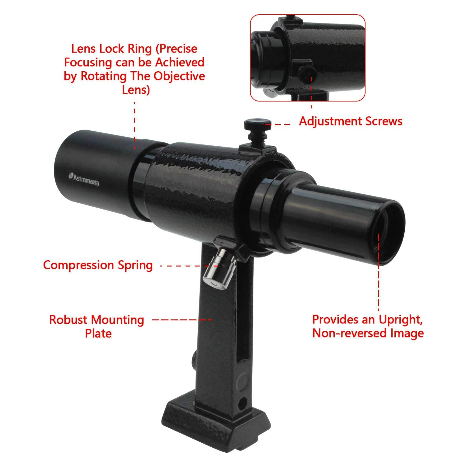 Astromania 6X30 Finder Scope, Black   Provides An Upright, Non Reversed Image