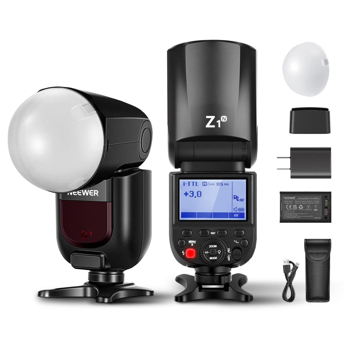 Neewer Z1 N Ttl Round Head Flash Speedlite For Nikon With Magnetic Dome Diffuser, 76Ws 2.4G 1/8000S Hss Speedlight, 10 Levels Le