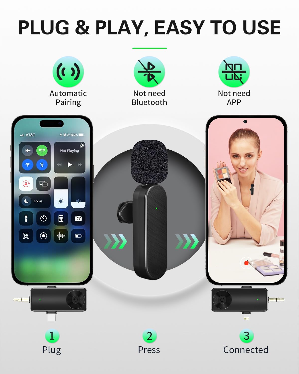 Microphone For Iphone, Wireless Mic For Iphone15 With Noise Reduction Chip, Mini Microphone For Recording Podcast Youtube, Tikto