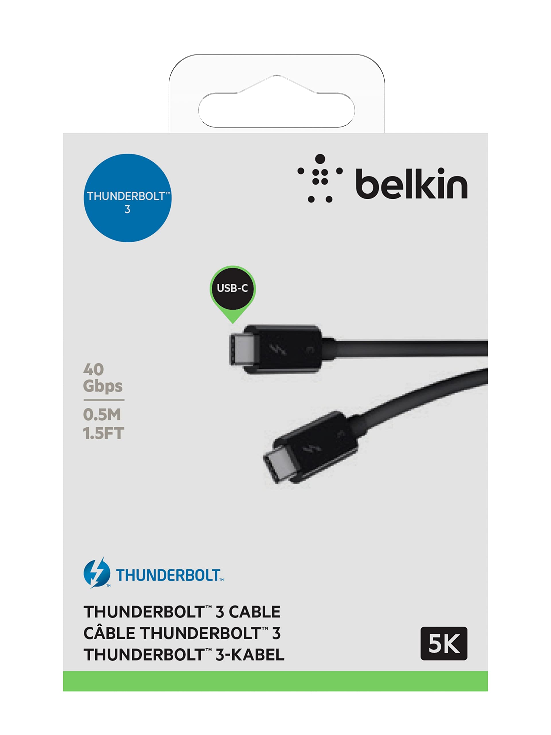 Belkin Thunderbolt 3 Cable (Usb C To Usb C), 100 Watts (1.6 Feet/ 0.5 Meters)   F2Cd084Bt0.5Mbk, Black