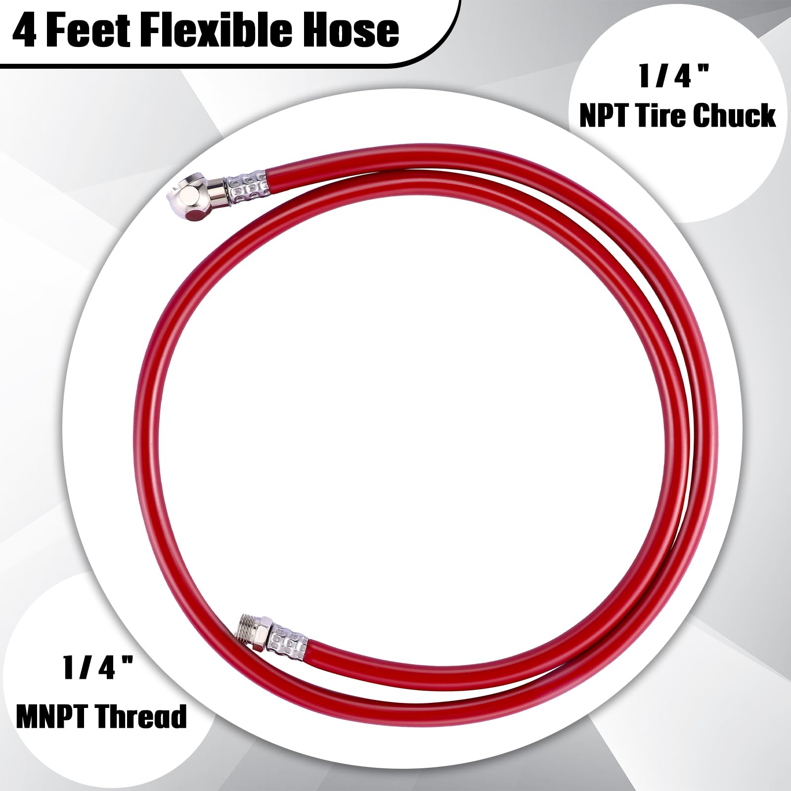 Peryiter Air Tank Repair Kit Including Safety Valve, 0 200 Psi Pressure Gauge And 4 Feet Air Tank Hose Assembly Kit(Red)