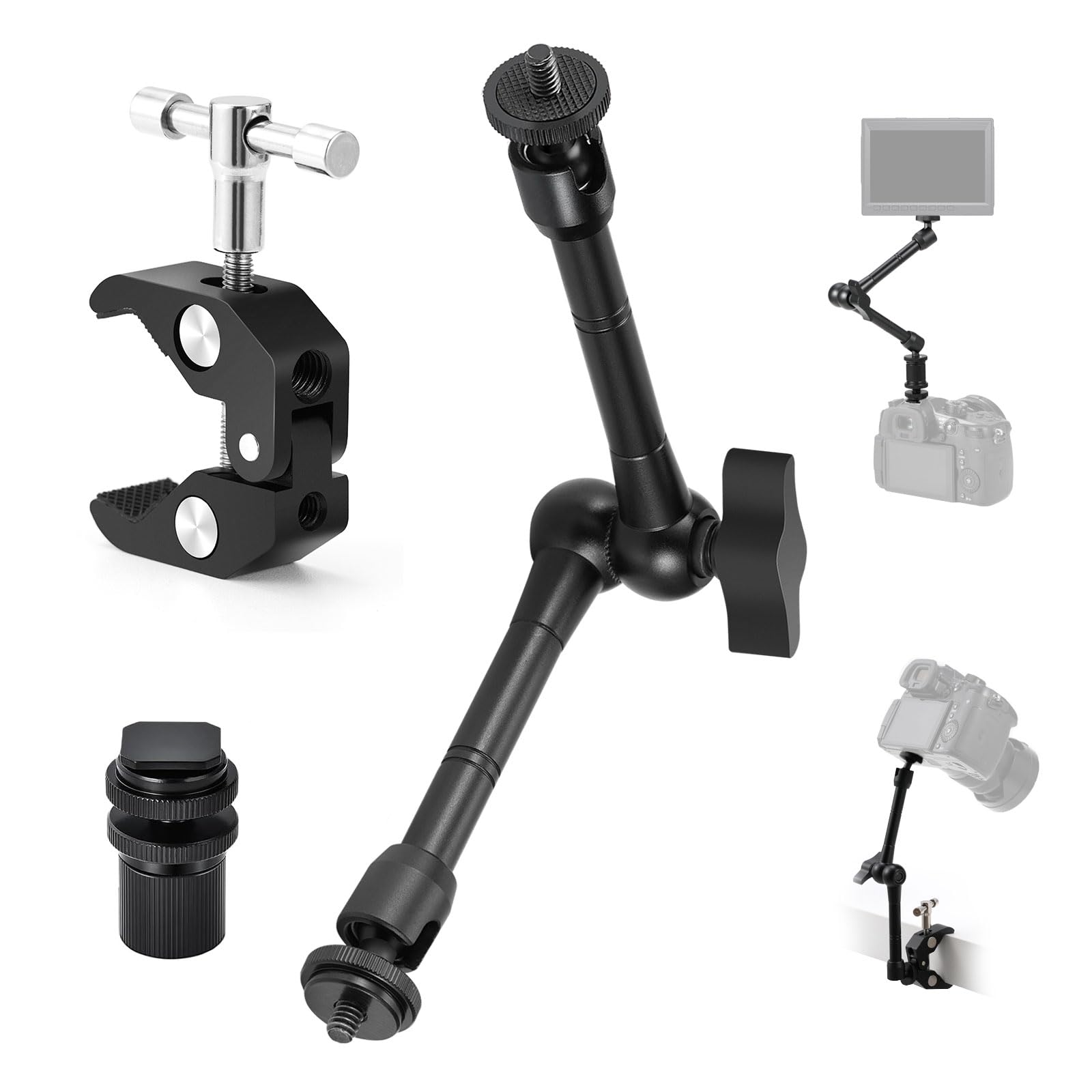 Tarion Magic Arm With Super Clamp   11In/28Cm Adjustable Articulating Friction Camera Mount & Clamp With 1/4' And 3/8' Thread For Lcd Monitor Led Light Flash Light Phone Action Cam