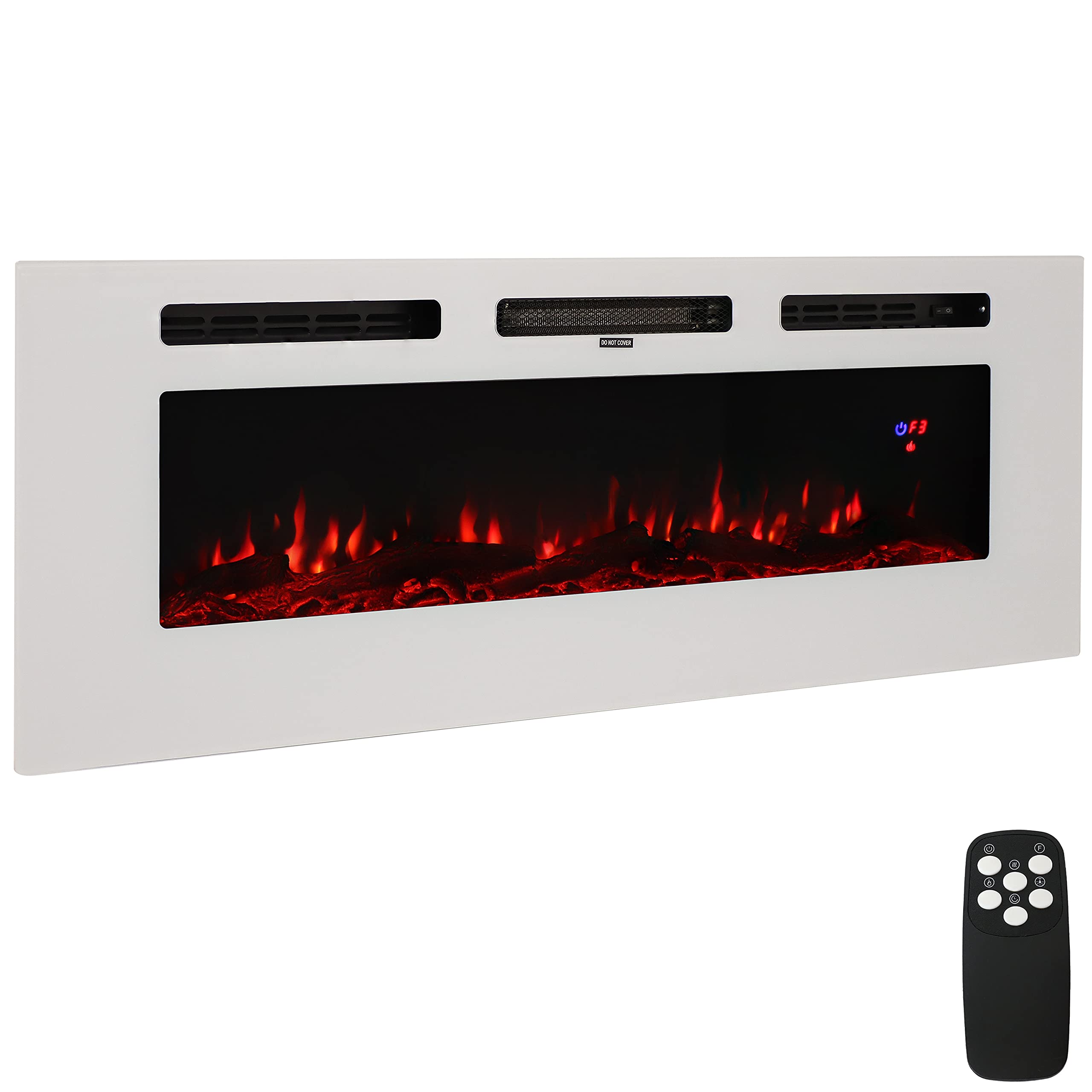 Sunnydaze Sophisticated Hearth 50 Inch Indoor Electric Fireplace   Wall Mounted/Recessed   3 Flame Colors   White