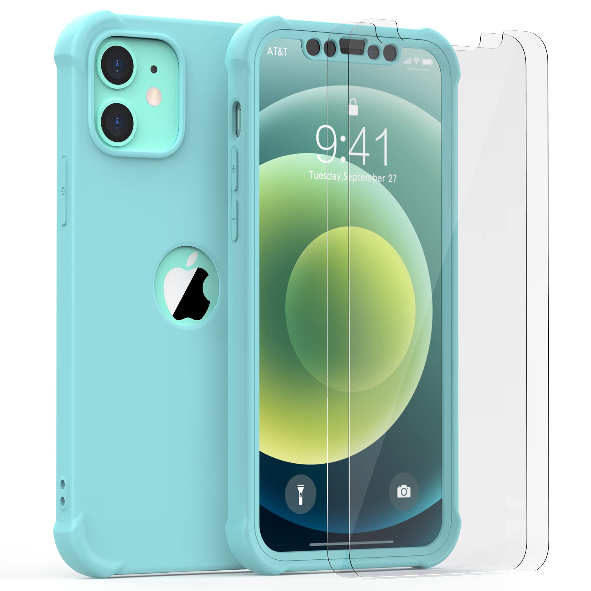 Oretech For Iphone 12 Case/Iphone 12 Pro Case With [2 X Tempered Glass Screen Protector] 360 Heavy Duty Hard Pc Bumper Phone Cov