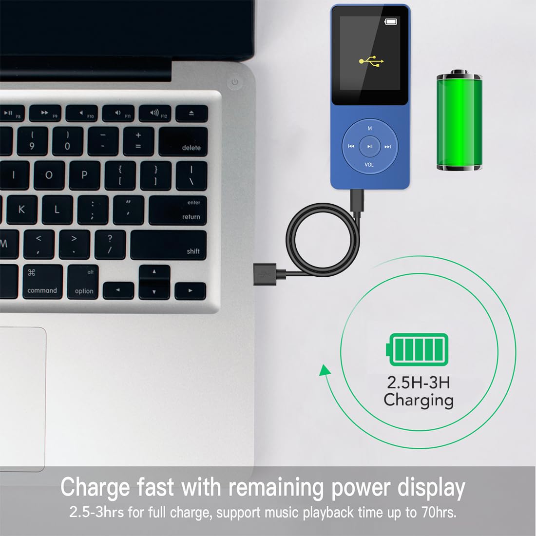 Agptek A02S 16Gb Mp3 Player, 70 Hours Playback Lossless Sound Music Player, Supports Up To 128Gb, Dark Blue