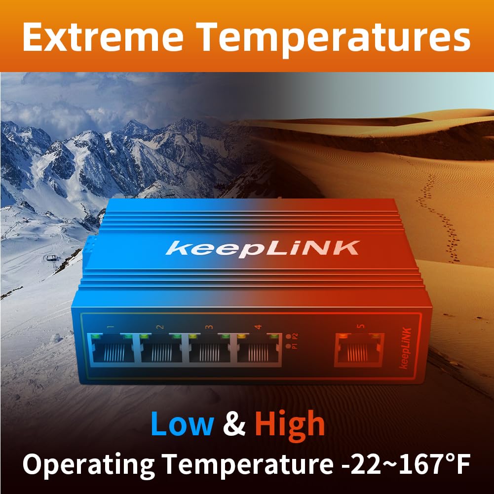 Keeplink 5 Port Industrial Poe Switch Unmanaged, 125W Fast Ethernet Din Rail Switch, Ip40, Operating Temperature Range Of  30