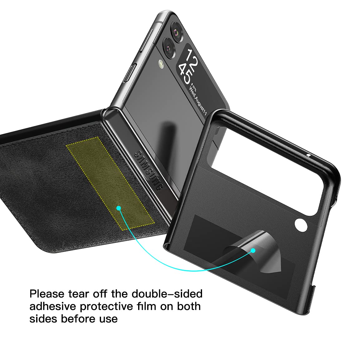 Foluu For Samsung Galaxy Z Flip 3 5G Case, Galaxy Z Flip 3 5G Leather Case, Pu Leather + Hard Pc Shell Ultra Thin Slim Durable P