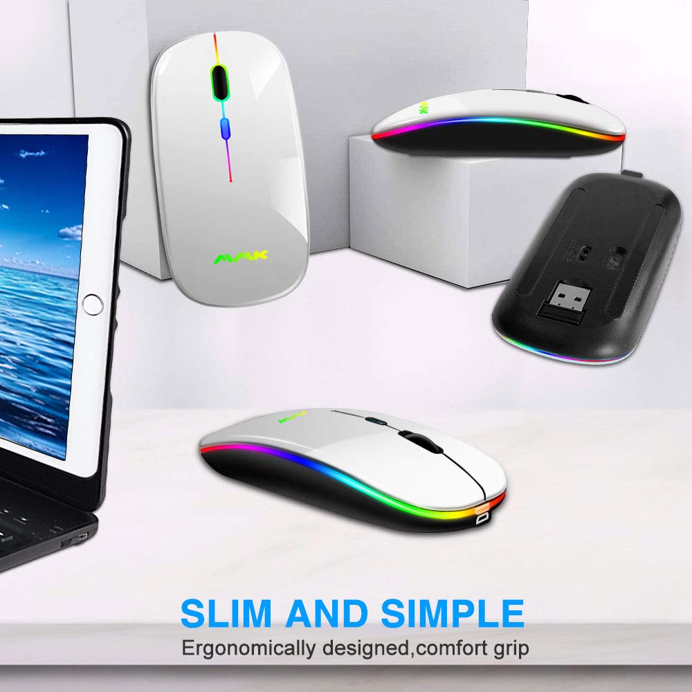 Wireless Bluetooth Mouse, Rechargeable Usb Optical Mouse, Led Slim Dual Mode(Bluetooth 5.0 And 2.4G) Wireless Mouse For Laptop,