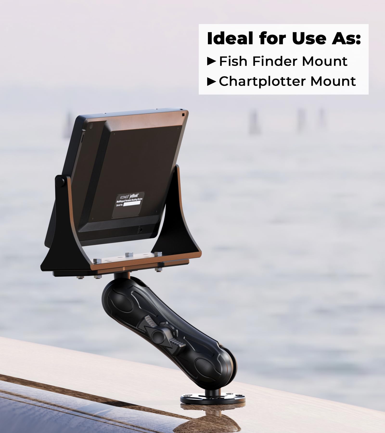 Vazeswin Aluminum Alloy Fish Finder Mount With C Size 1.5'' Ball Rectangle Plate & Round Base, 5.7'' Medium Arm Marine Electroni