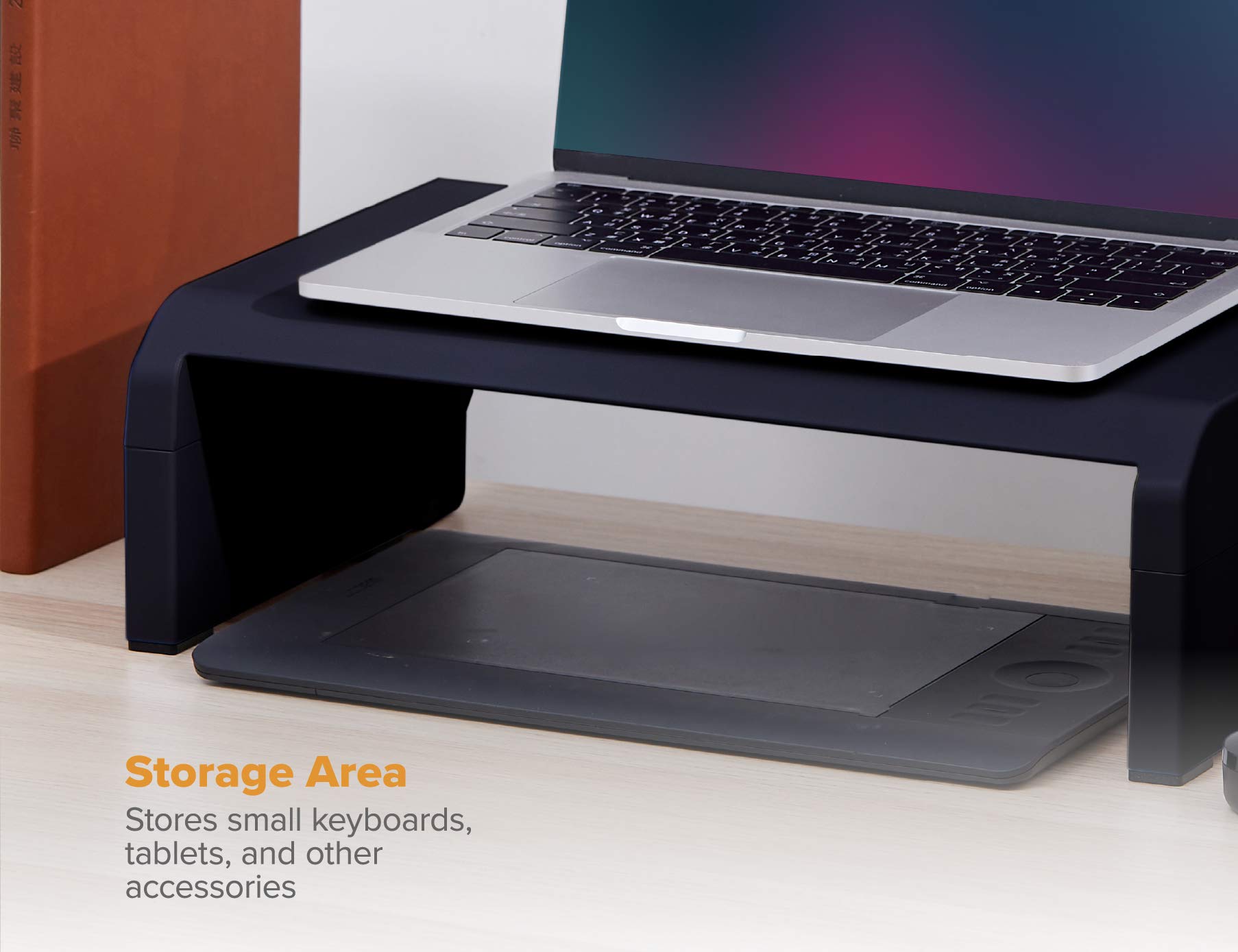 Bostitch Office Konnect Adjustable Monitor Stand Riser, 4 Height Adjustments, Built In Cable Management, Rubber Feet   Black