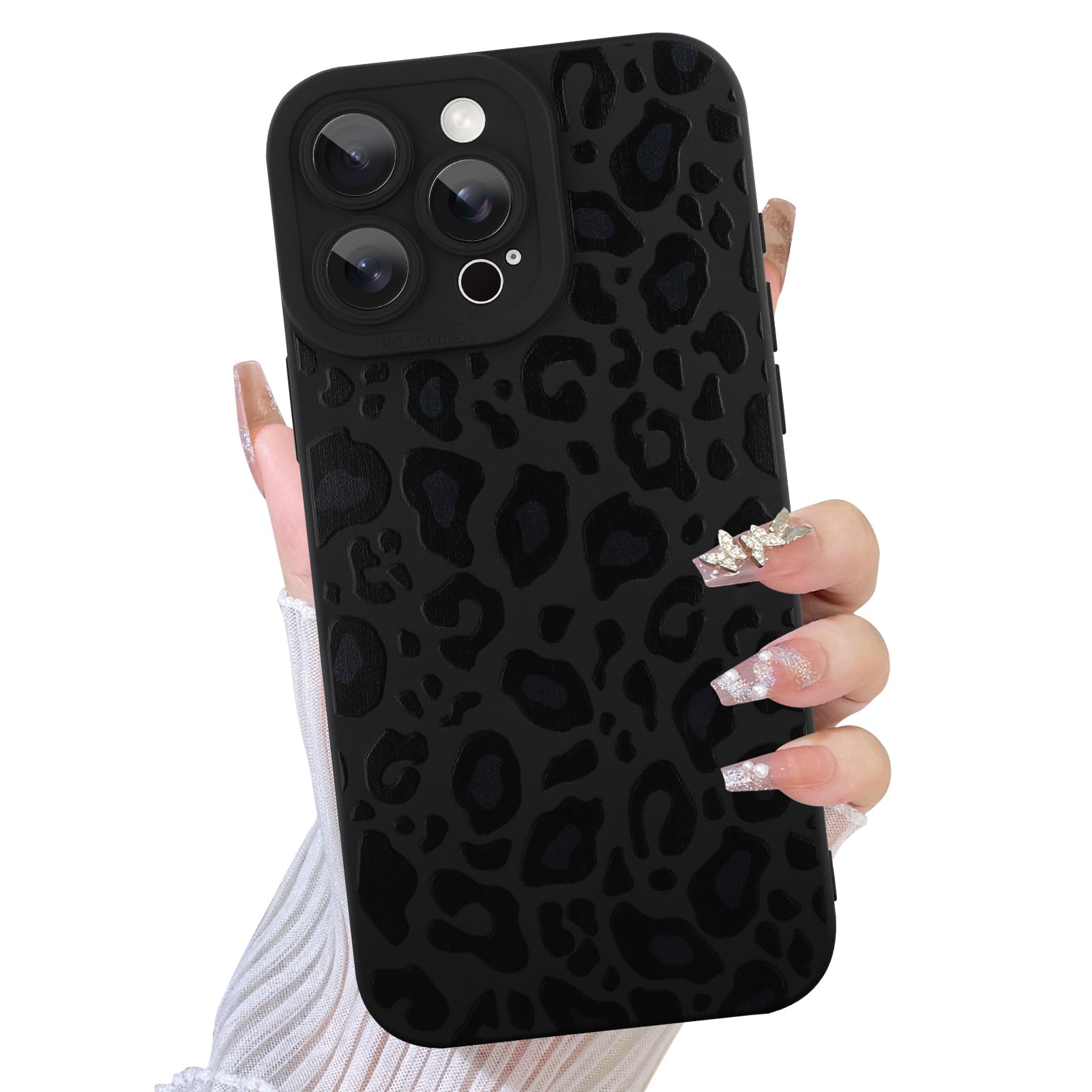 TEAUGHT Compatible with iPhone 13 Pro Case Cute Pattern Black Leopard Print Cheetah Camera Protection Cover, Cheetah Pattern Pho