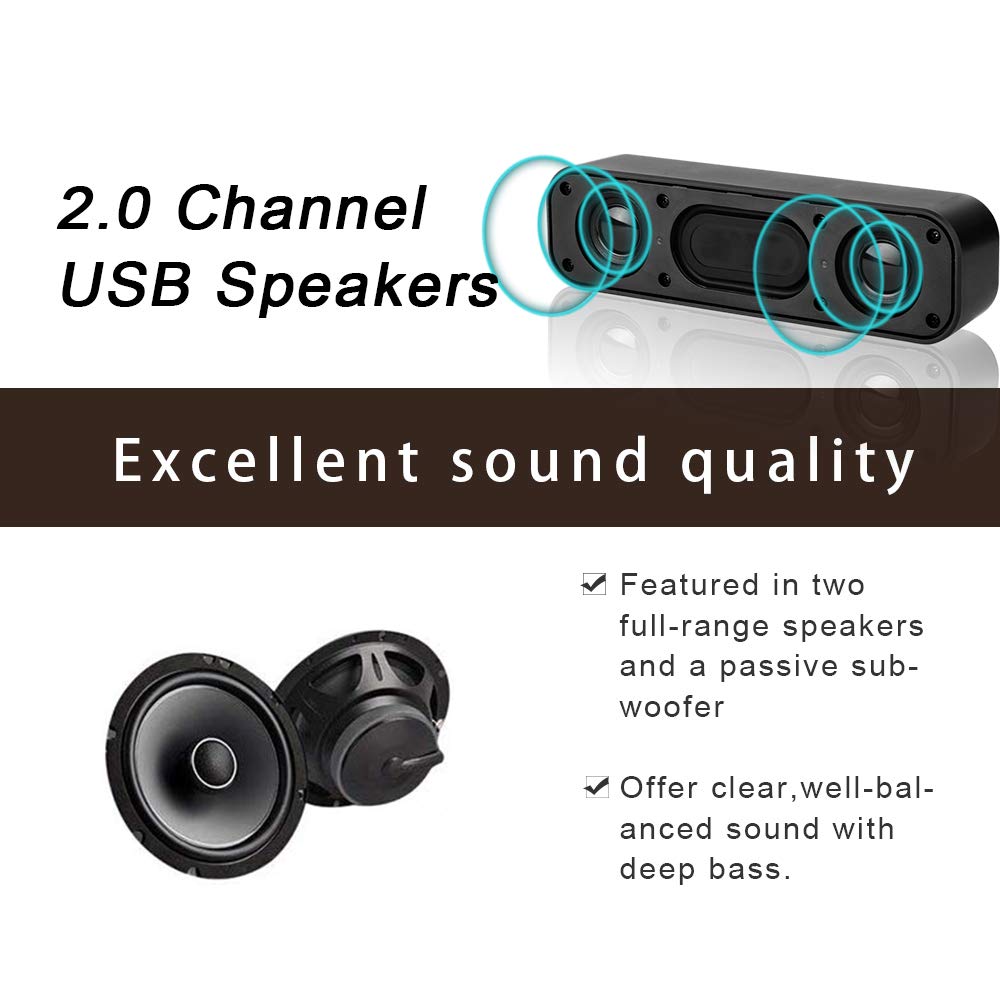 Usb Computer Speaker,Usb Powered Mini Soundbar Speaker,Laptop Stereo Speakers With Space Saving Design For Computer Laptop Deskt