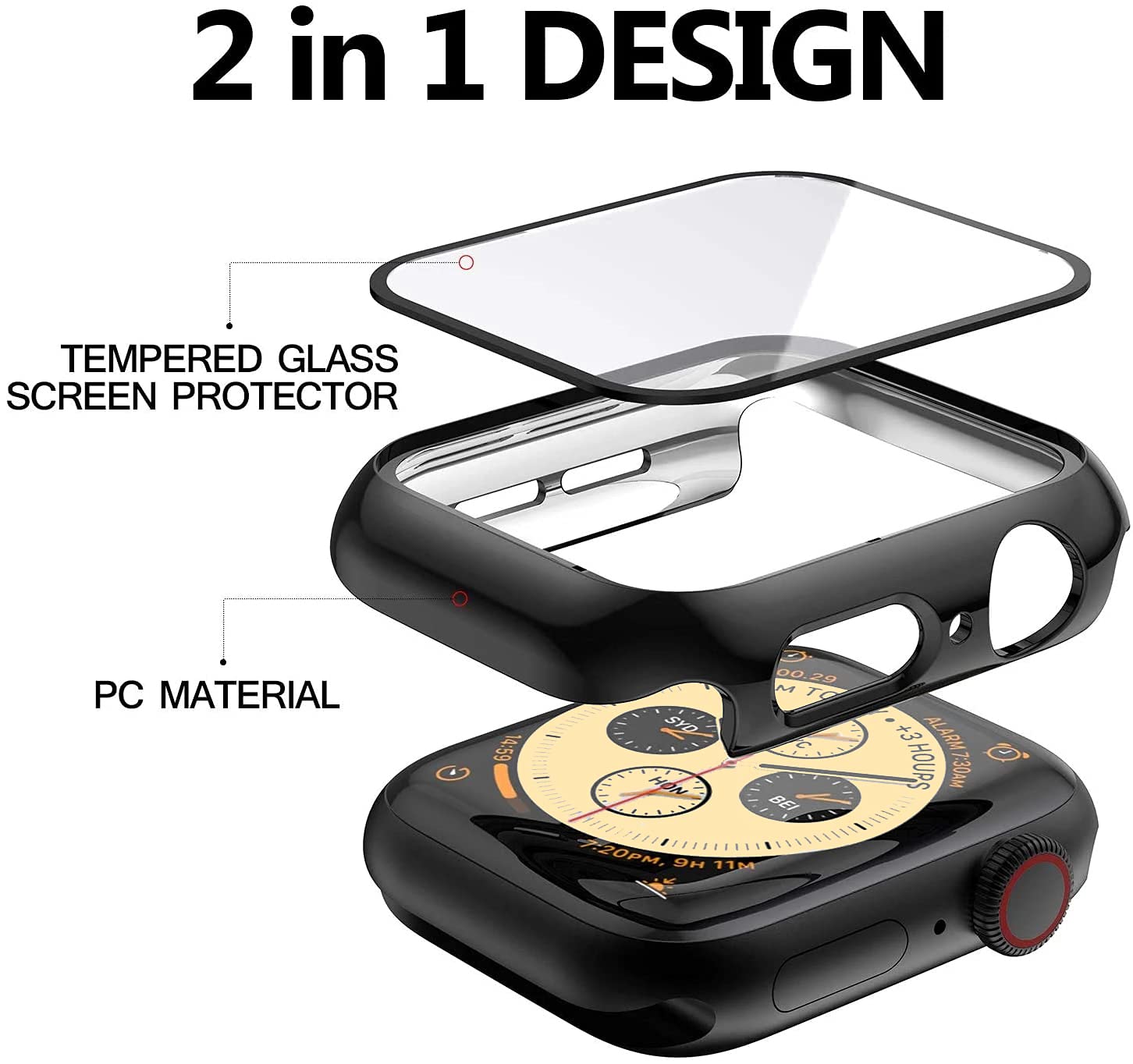 Hankn 2 Pack Tempered Glass Case Compatible With Apple Watch Series 9 8 7 41Mm Tempered Glass Screen Protector Case, Plated Hard