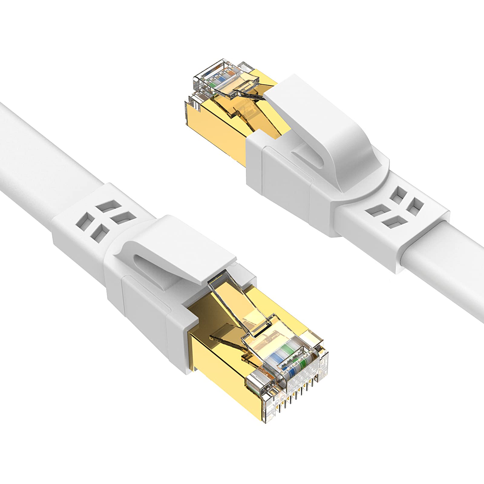 Ercielook Ethernet Cable 6 Ft High Speed, Cat8 Shielded Flat Internet Cable With Clips, Faster Than Cat7 Lan Wire   White