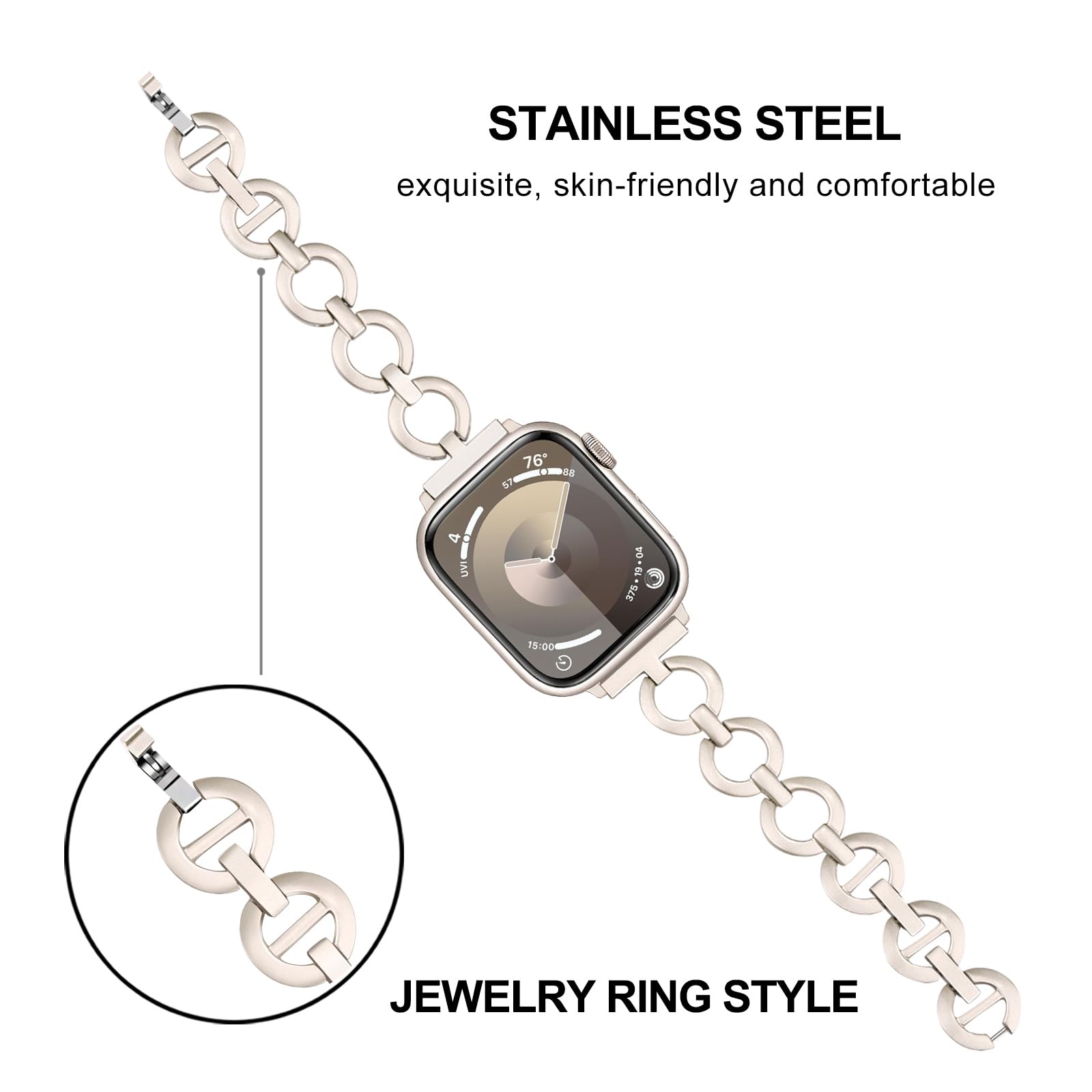 Trumirr Band For Apple Watch Series 8 7 45Mm / Se (2Nd Gen) 44Mm Starlight Women, Stainless Steel Watchband Jewelry Strap For Iw