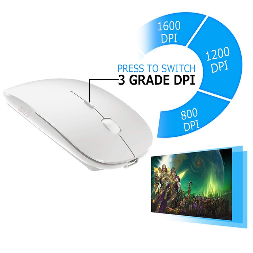 Klo Bluetooth Mouse For Macbook/Macbook Air/Pro/Ipad, Wireless Mouse For Laptop/Notebook/Pc/Ipad/Chromebook (Bt/B White)