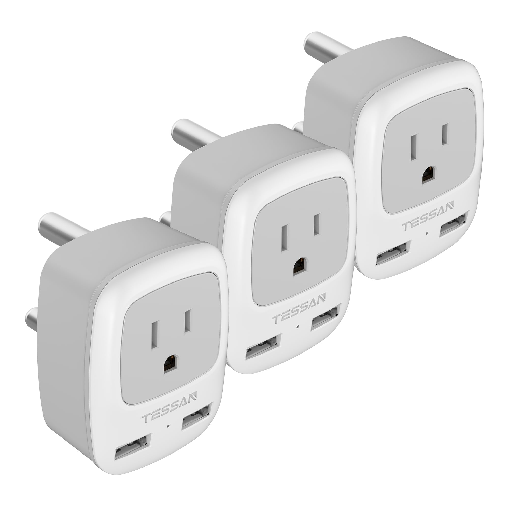 Tessan South Africa Power Adapter, Type M Travel Plug Adaptor With 2 Usb & 1 American Grounded Outlet For Usa To Bhutan, Botswan