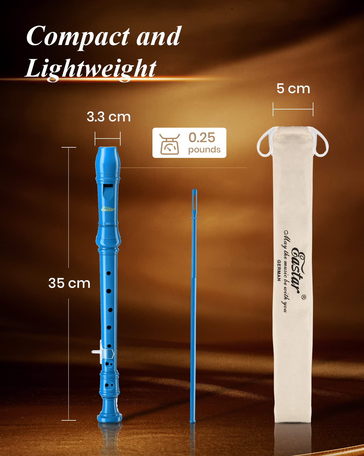 Eastar Soprano Recorder Instrument For Kids Beginners, German Fingering C Key With Cleaning Kit, Thumb Rest, Cotton Bag, Fingeri