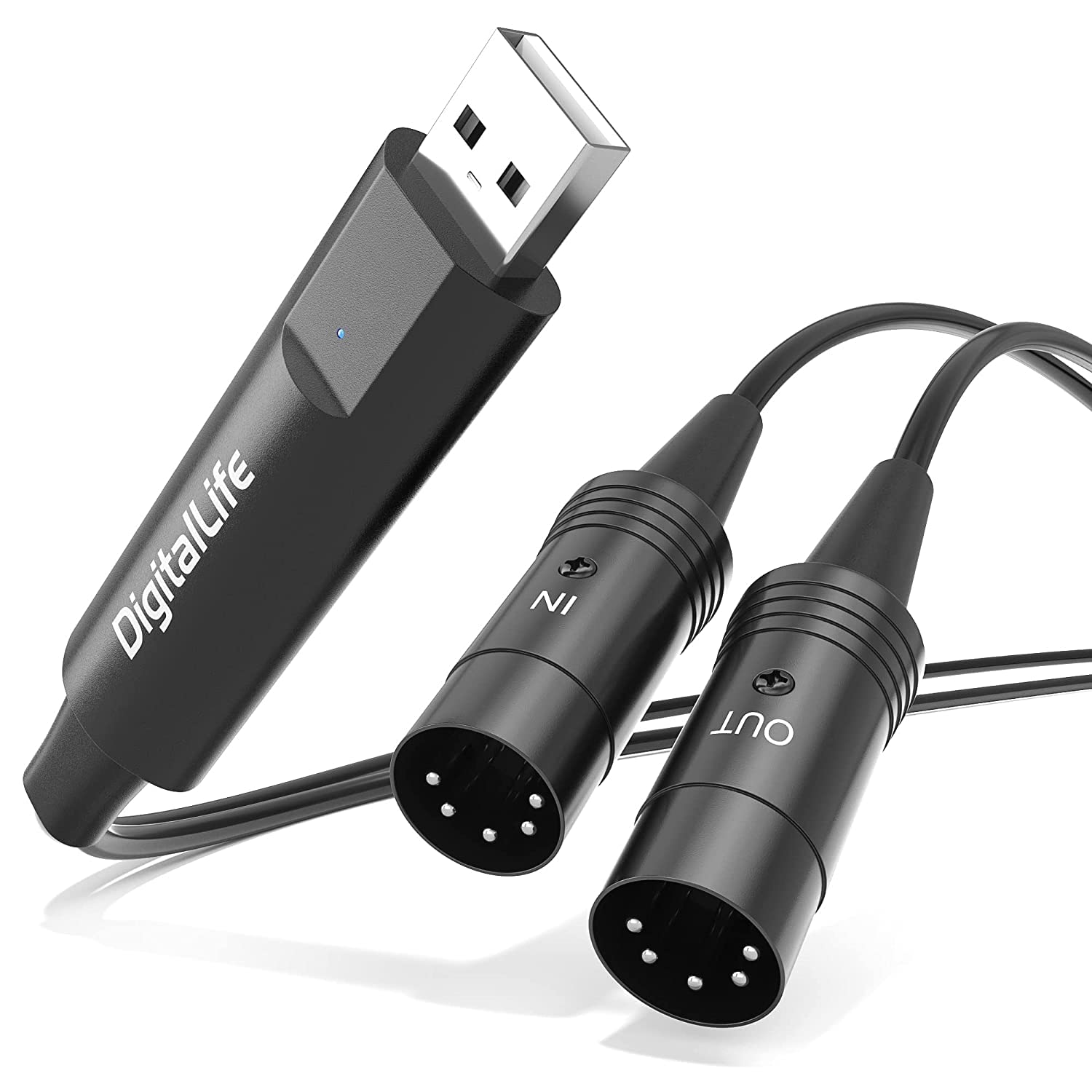 Digitallife 6.5Ft Midi To Usb Interface Converter Cable For Synthesizer Keyboard, 5 Pin Din Midi, Metal   Compatible With Window