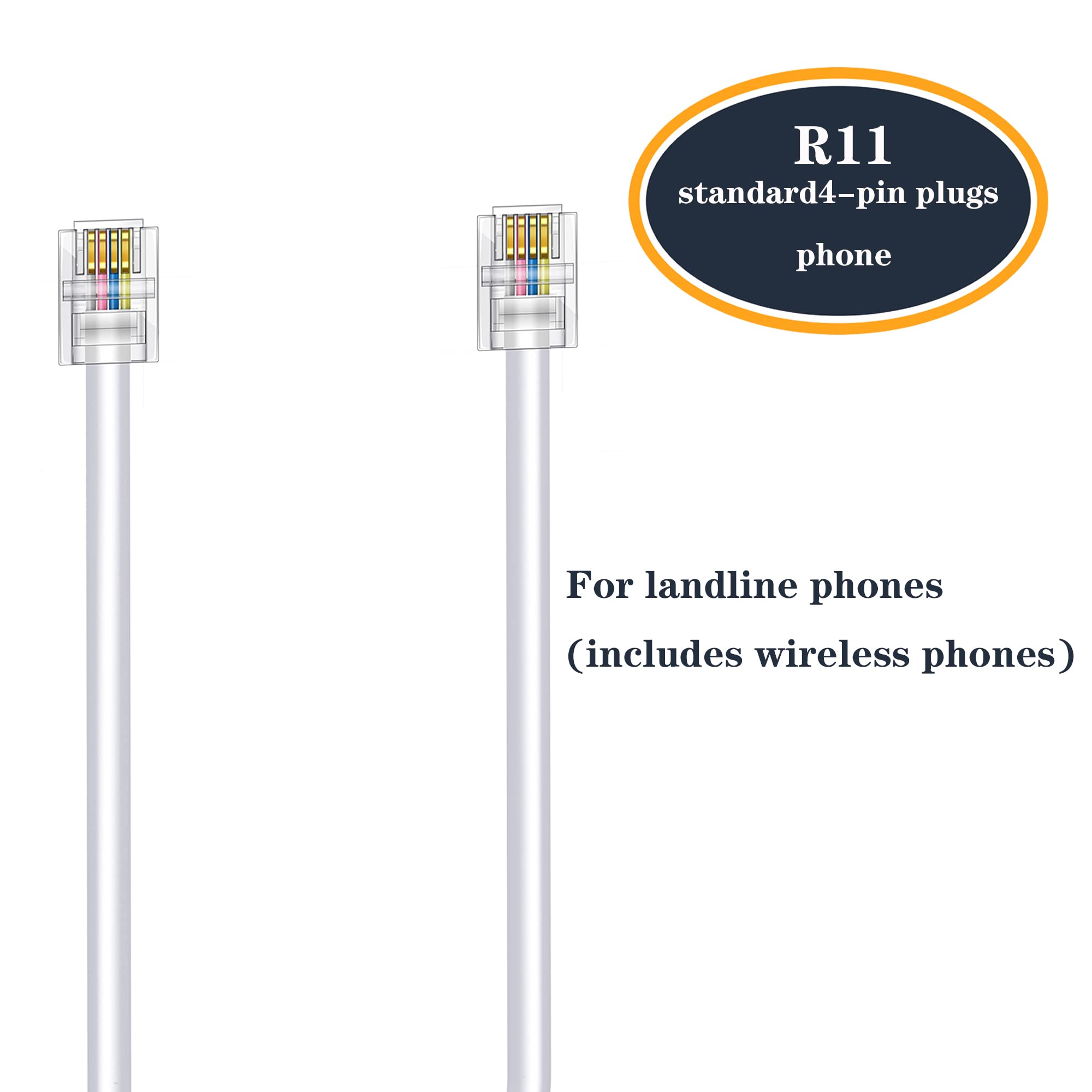 Ubramac 3Pack Phone Telephone Extension Cord 15Ft Cable Line With Standard Rj11 6P4C Plugs For Landline Phone And Fax (15F, Whit