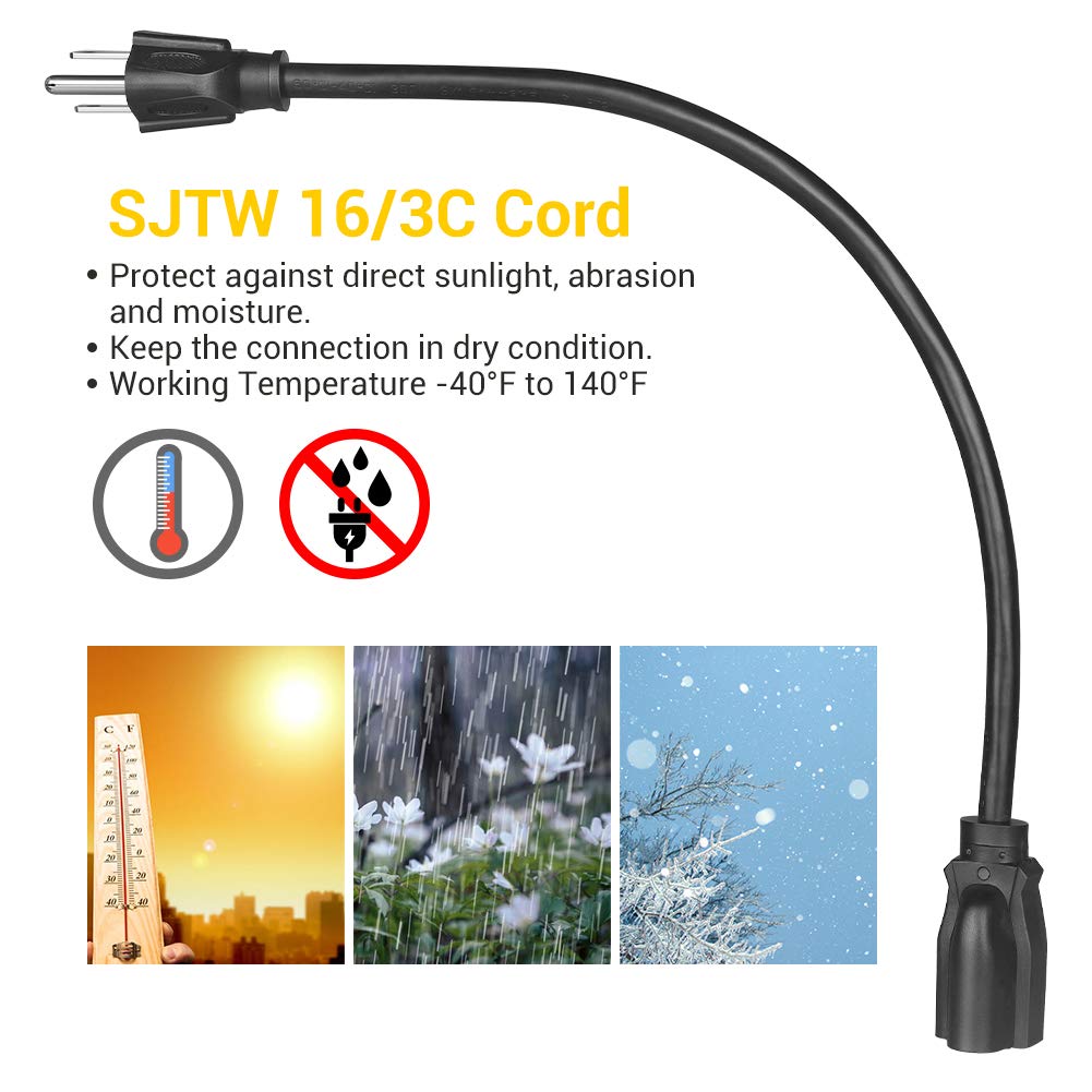 Dewenwils 10 Pack Short Extension Cord, 1 Foot Power Cord, 16 Awg Sjtw Weatherproof Extension Cable For Indoor Outdoor Use, 3 Pr