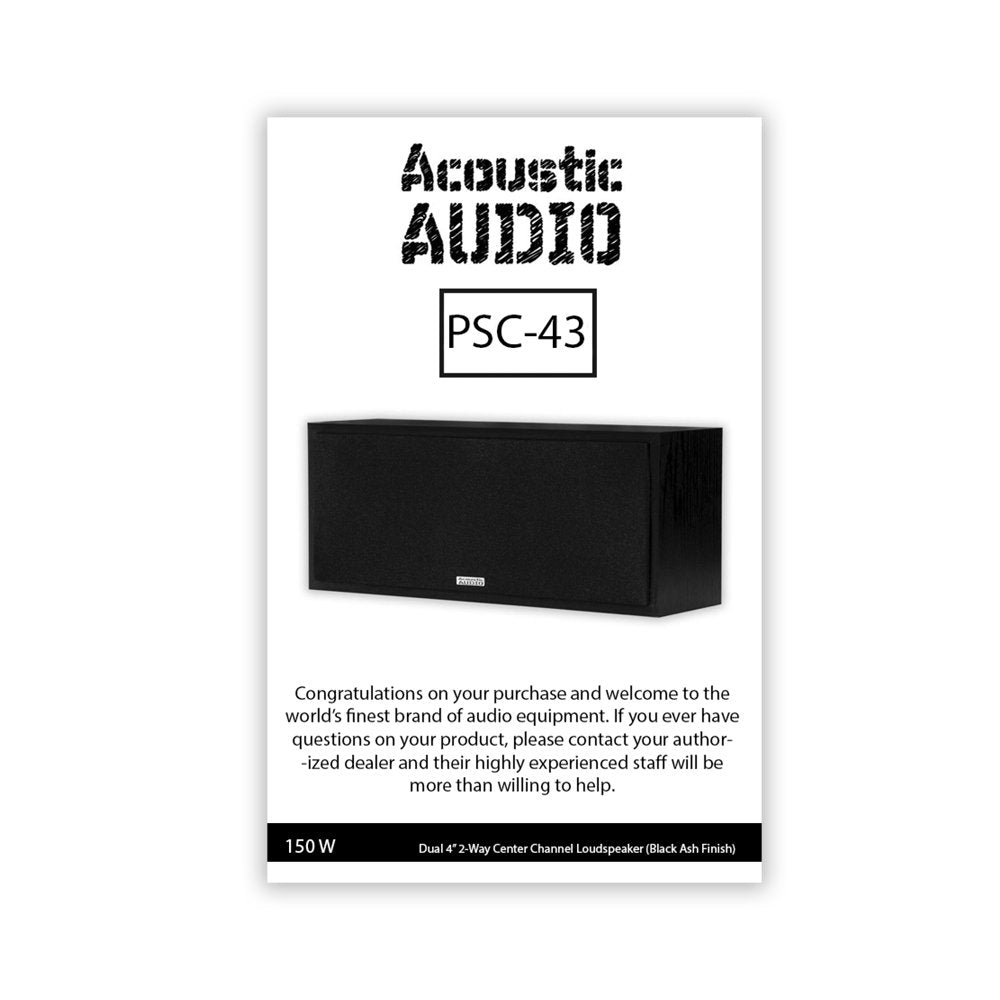 Acoustic Audio Psc 43 Dual 4'' 2 Way Center Channel Loudspeaker 150 Watt   Black Ash Finish