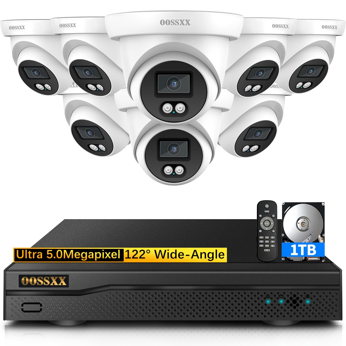 (5Mp Definition Full Hd) Wired Security Camera System Outdoor 8Pcs Ahd Dome Camera Home Video Surveillance Cameras Cctv Camera Security System Surveillance Video Equipment