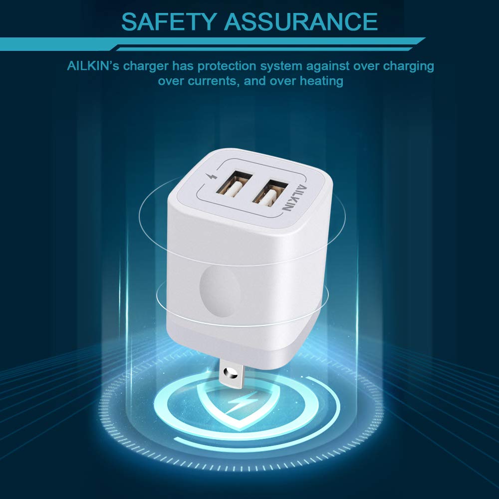 Wall Charger, 3Pack 5V/2.1A Ailkin 2 Port Usb Wall Charger Home Travel Plug Power Ac Adapter Fast Charging Block Cube For Iphone
