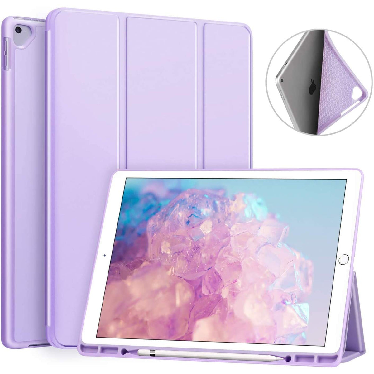 Ztotopcases For Ipad Pro 12.9 Inch 2017/2015 With Pencil Holder,Lightweight Soft Tpu Back Cover And Trifold Stand With Auto Slee