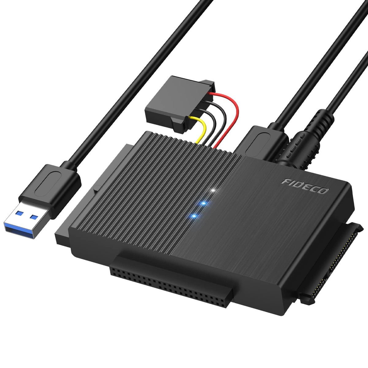 Fideco Usb 3.0 To Sata Or Ide Adapter, Hard Drive Adapter Cable Universal For 2.5/3.5 Inch Sata Hdd/Ssd & Ide Hdd With 12V/2A Po