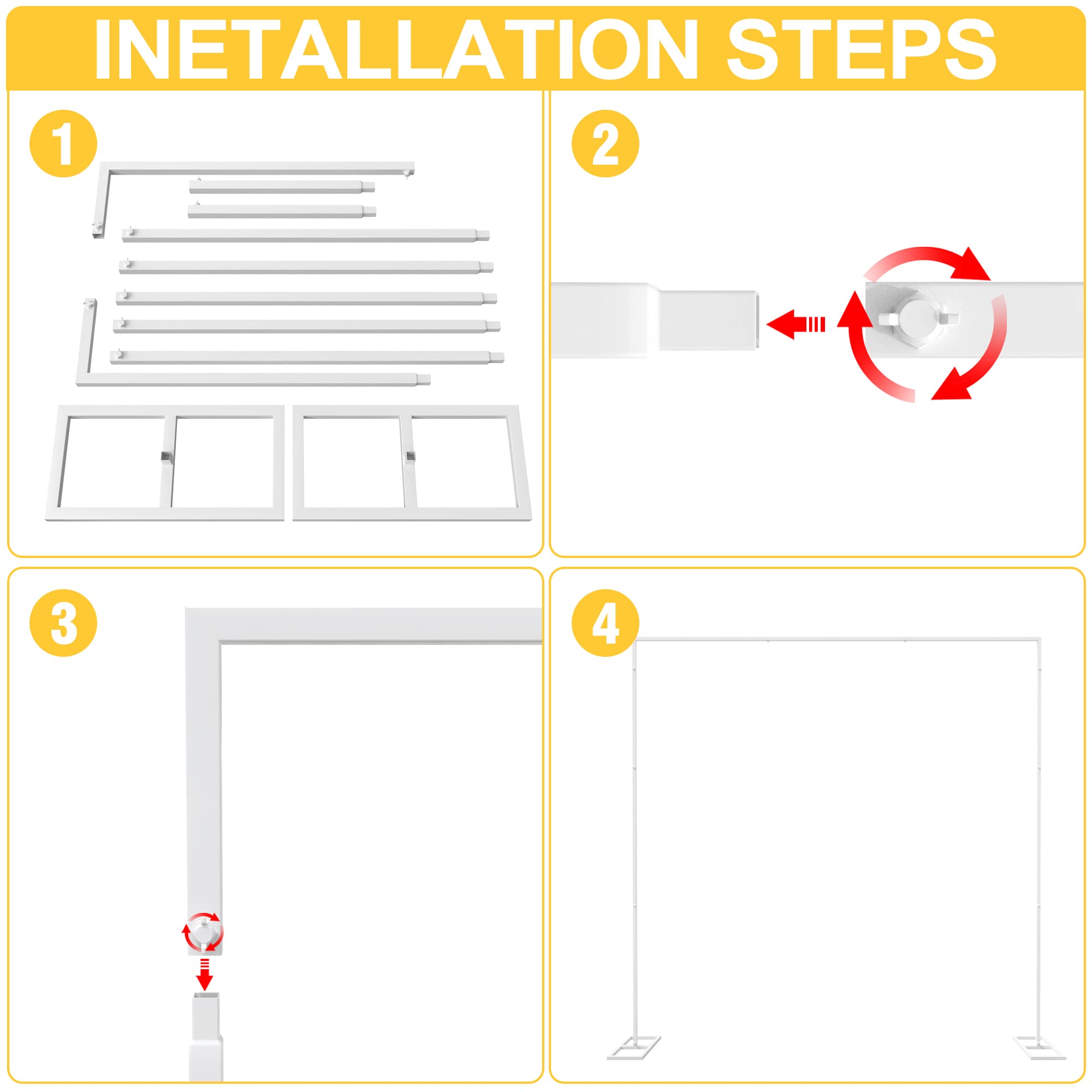 Heavy Duty Backdrop Stand 8Ft X 8Ft White Pipe And Drape Backdrop Stand Kit Adjustable Metal Backdrop Sand For Wedding Photoboot