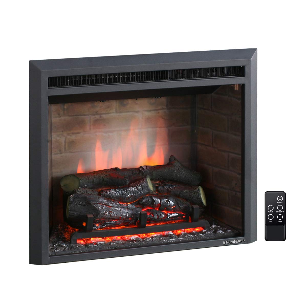 Puraflame Western Electric Fireplace Insert With Fire Crackling Sound, Remote Control, 750/1500W, Black, 22 53/64 Inches Wide, 2